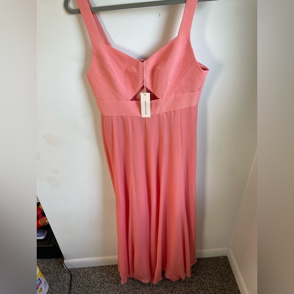Rebecca Taylor NWT sheer Coral dress Triangle Cut Out Tank Women’s 8 (J)